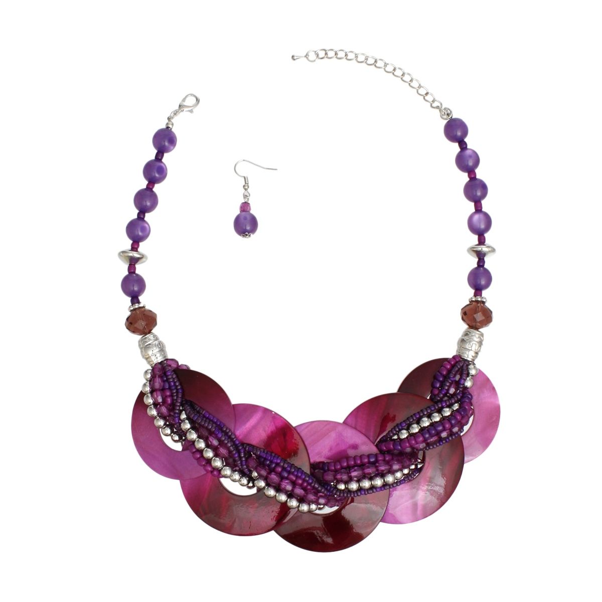 Collar Purple Shell Disc Beaded Necklace for Women