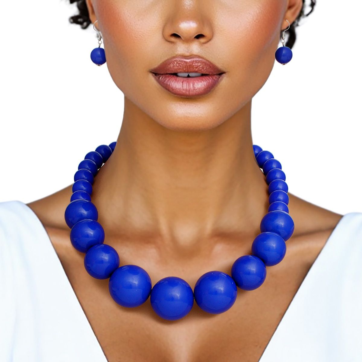 Beaded Royal Blue Ball Bead Graduated Necklace