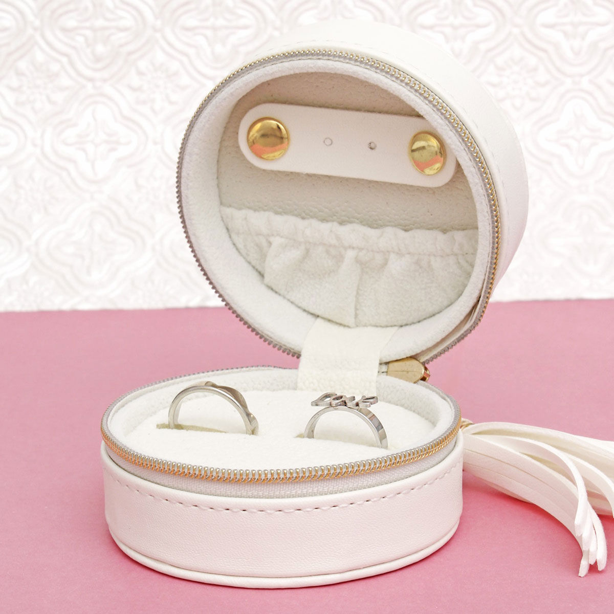 White Travel Round Jewelry Box Organizer for Women
