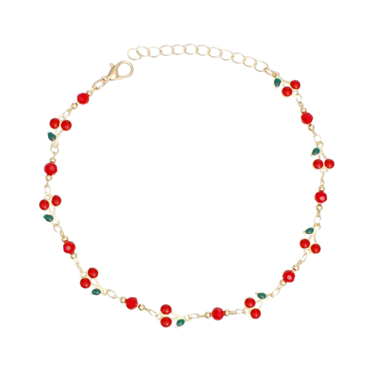 Anklet Cherry Red Bead and Gold Chain for Women