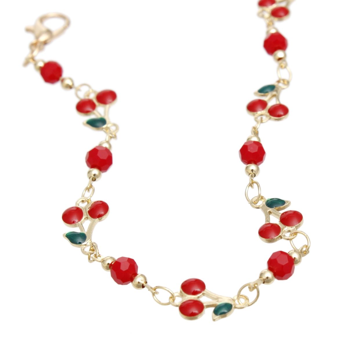Anklet Cherry Red Bead and Gold Chain for Women