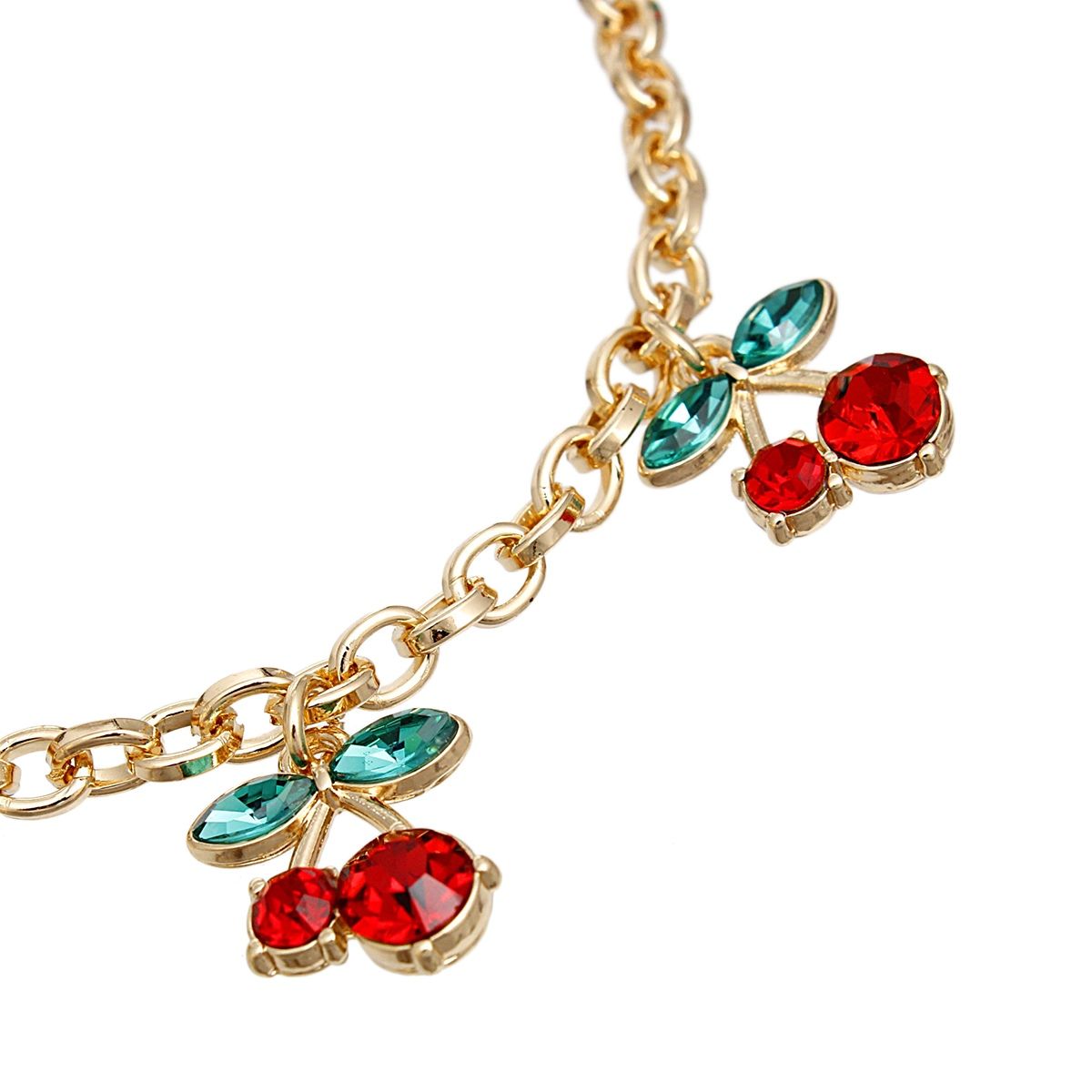 Bracelet Cherry Red Rhinestone Charm Gold Chain