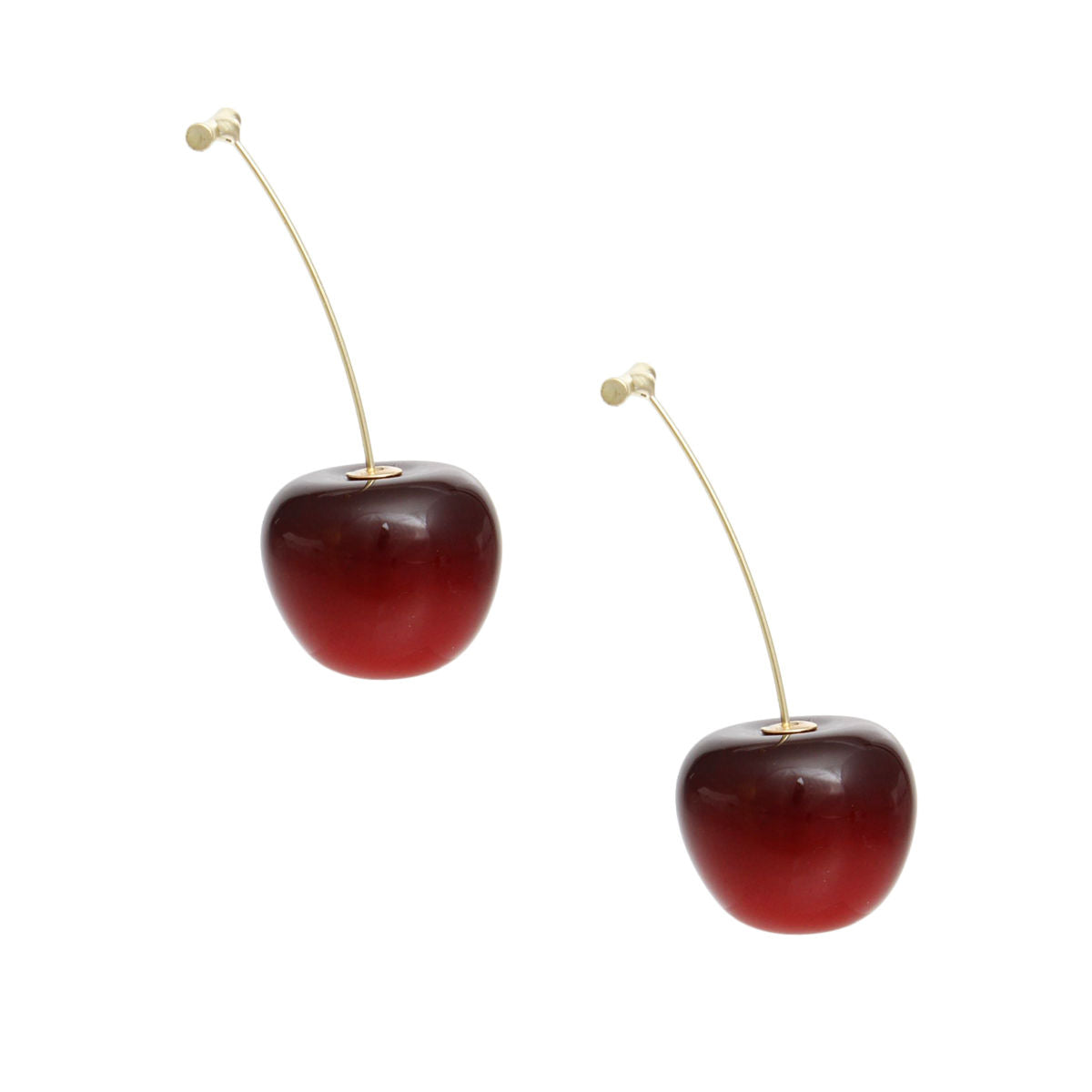 Cherry Drop Deep Red Gold Stem Earrings Women