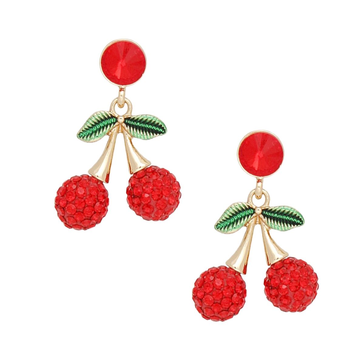 Drop Double Red Cherry Kissed Sparkle Earrings