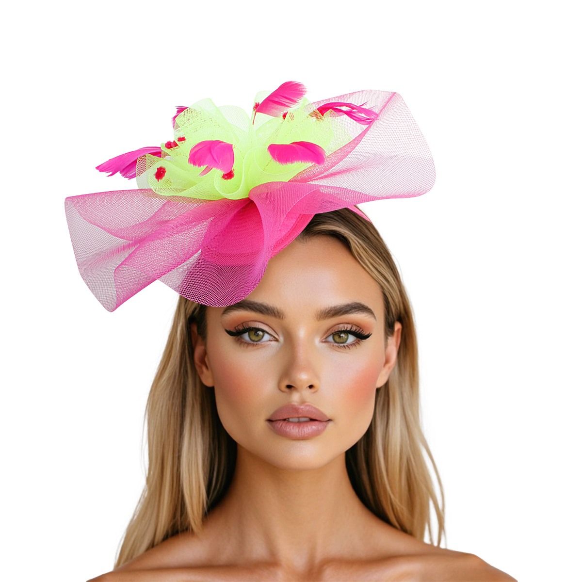 AKA Sorority Pink Green Ruffle Feather Fascinator