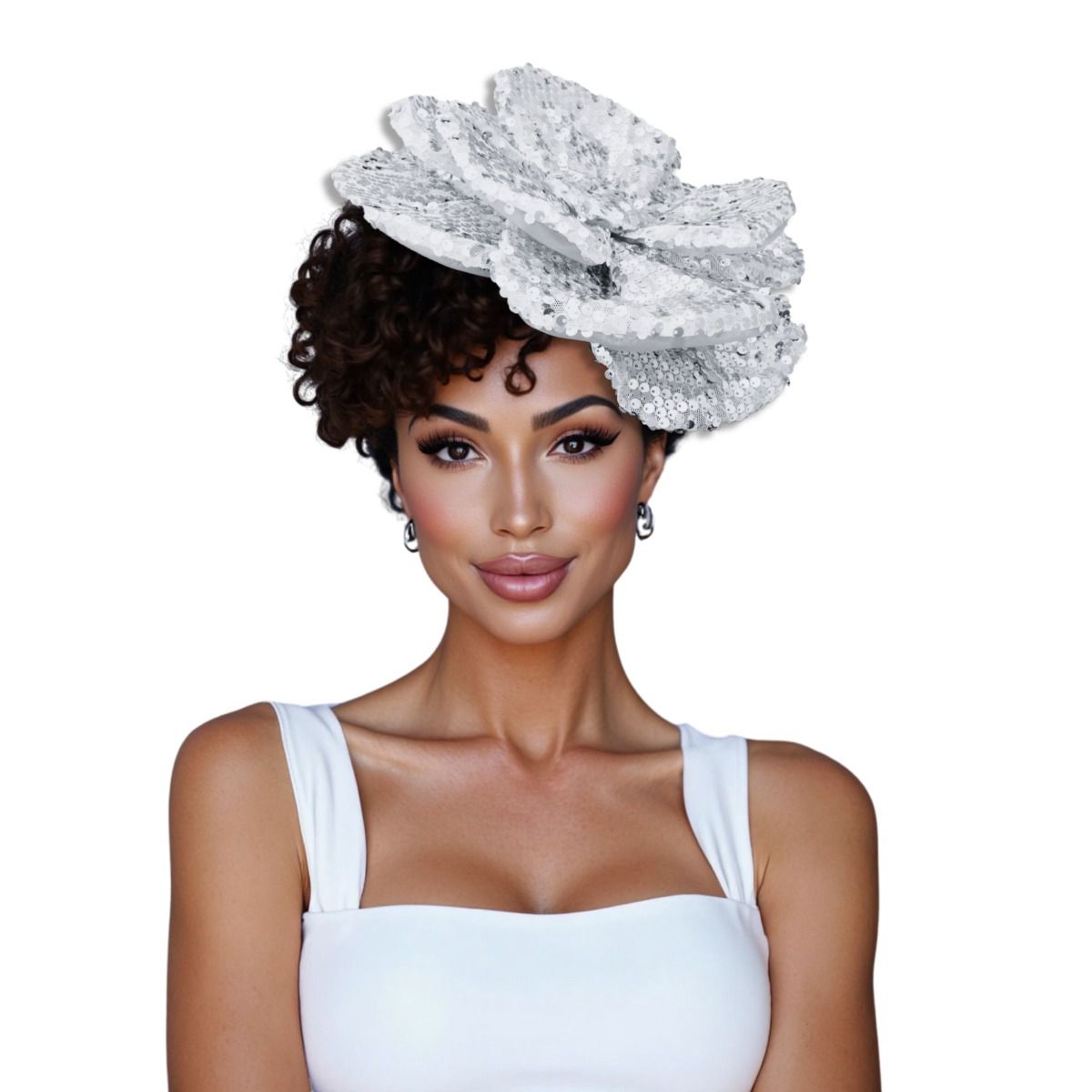 XL Flower Silver Sequin Hair Clip Headband Brooch