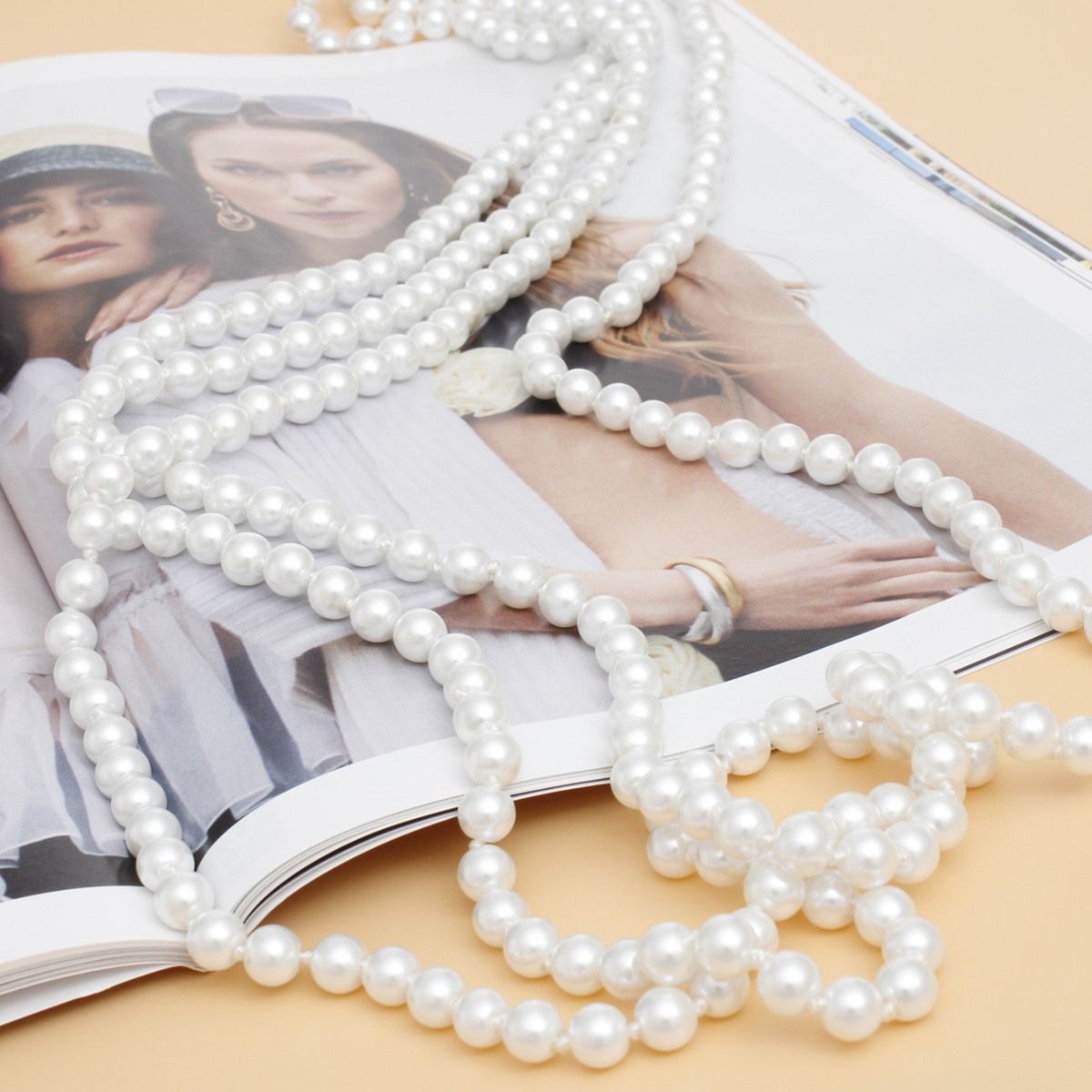 Endless 8mm White Glass Pearl Necklace for Women