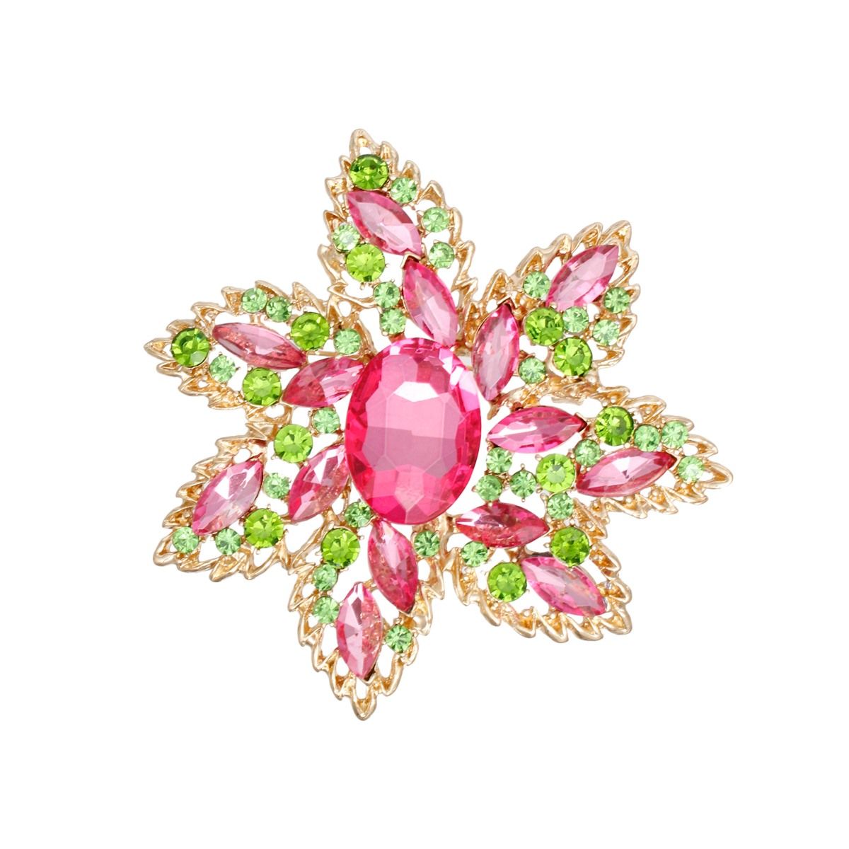 AKA Pointed Flower Pink Green Crystal Brooch