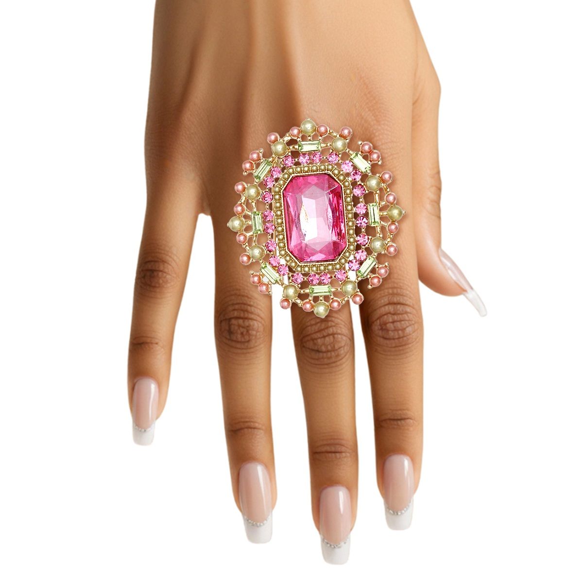 AKA Sorority Pink Green Radiant Pearl Ring