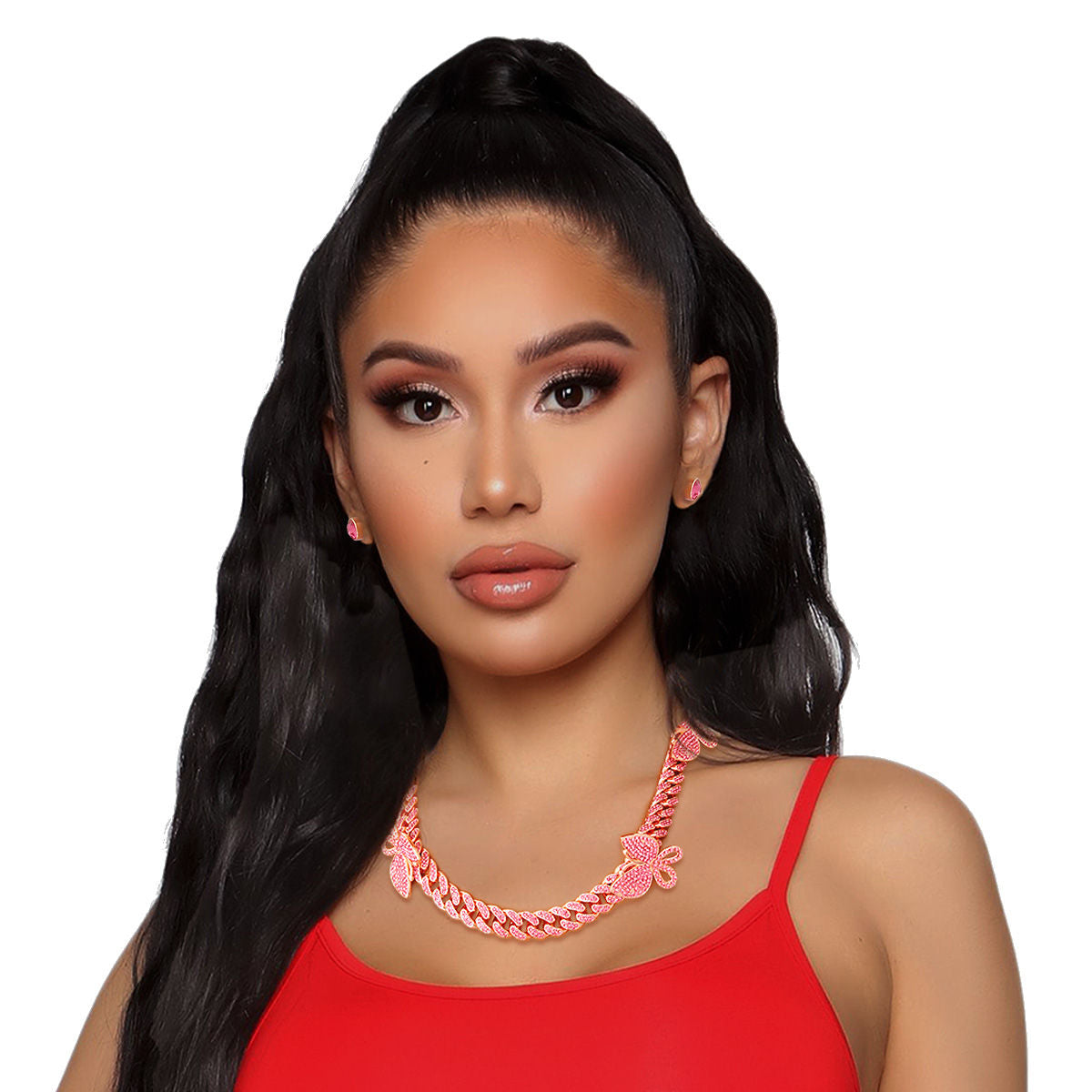 Iced Rose Gold Butterfly Cuban Chain Set