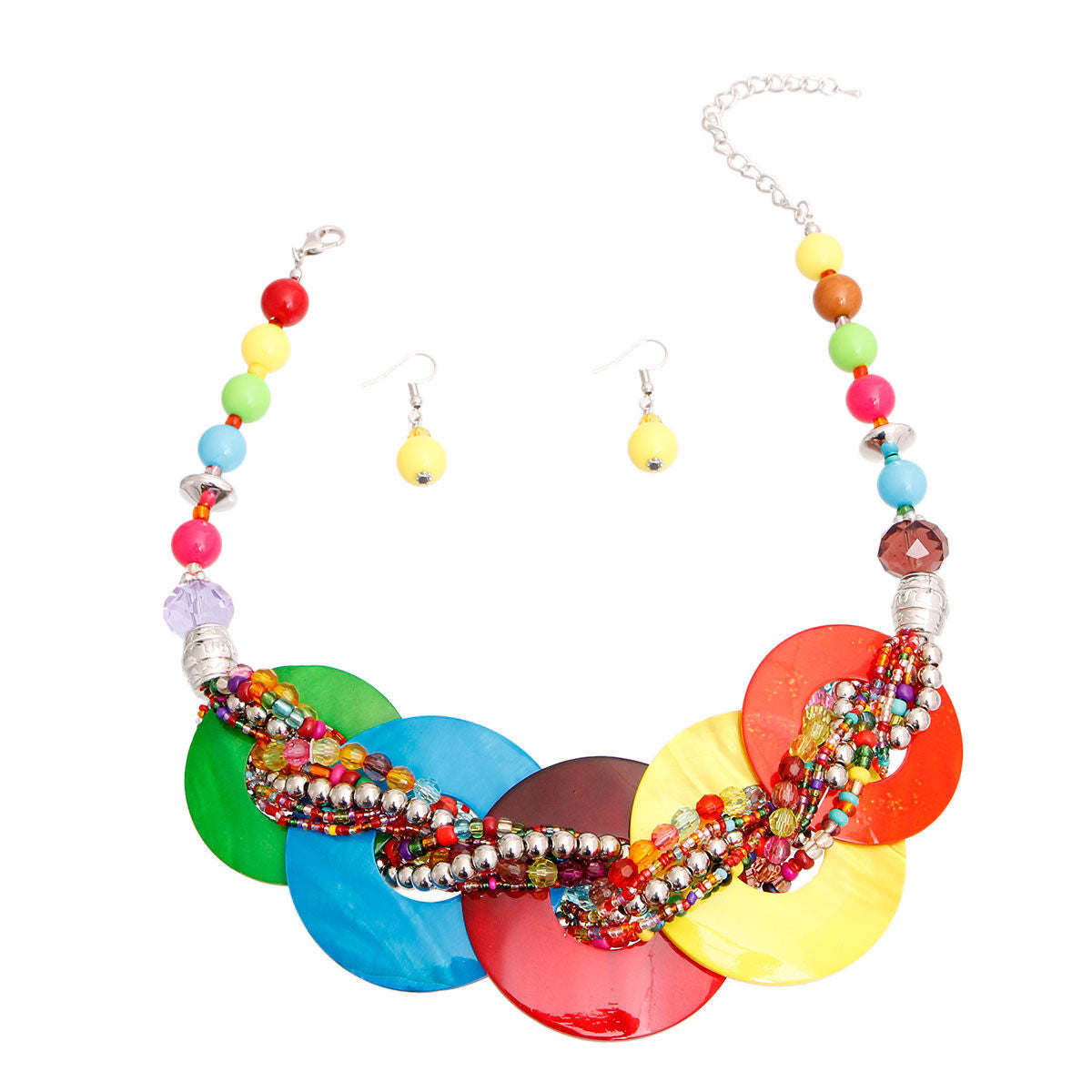 Bold Color Shell Disc Beaded Necklace