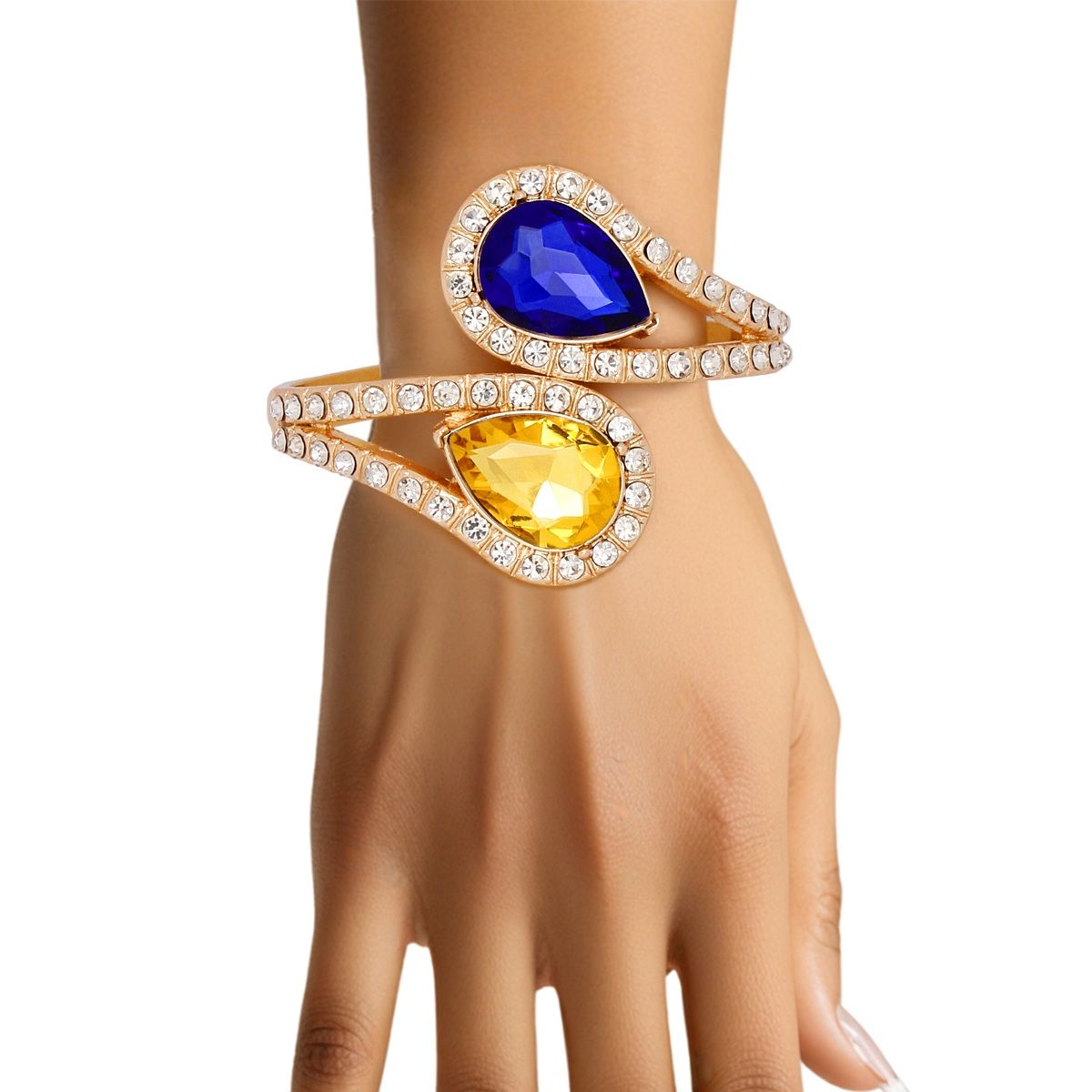 SGRHO Blue and Gold Teardrop Crystal Cuff Bracelet