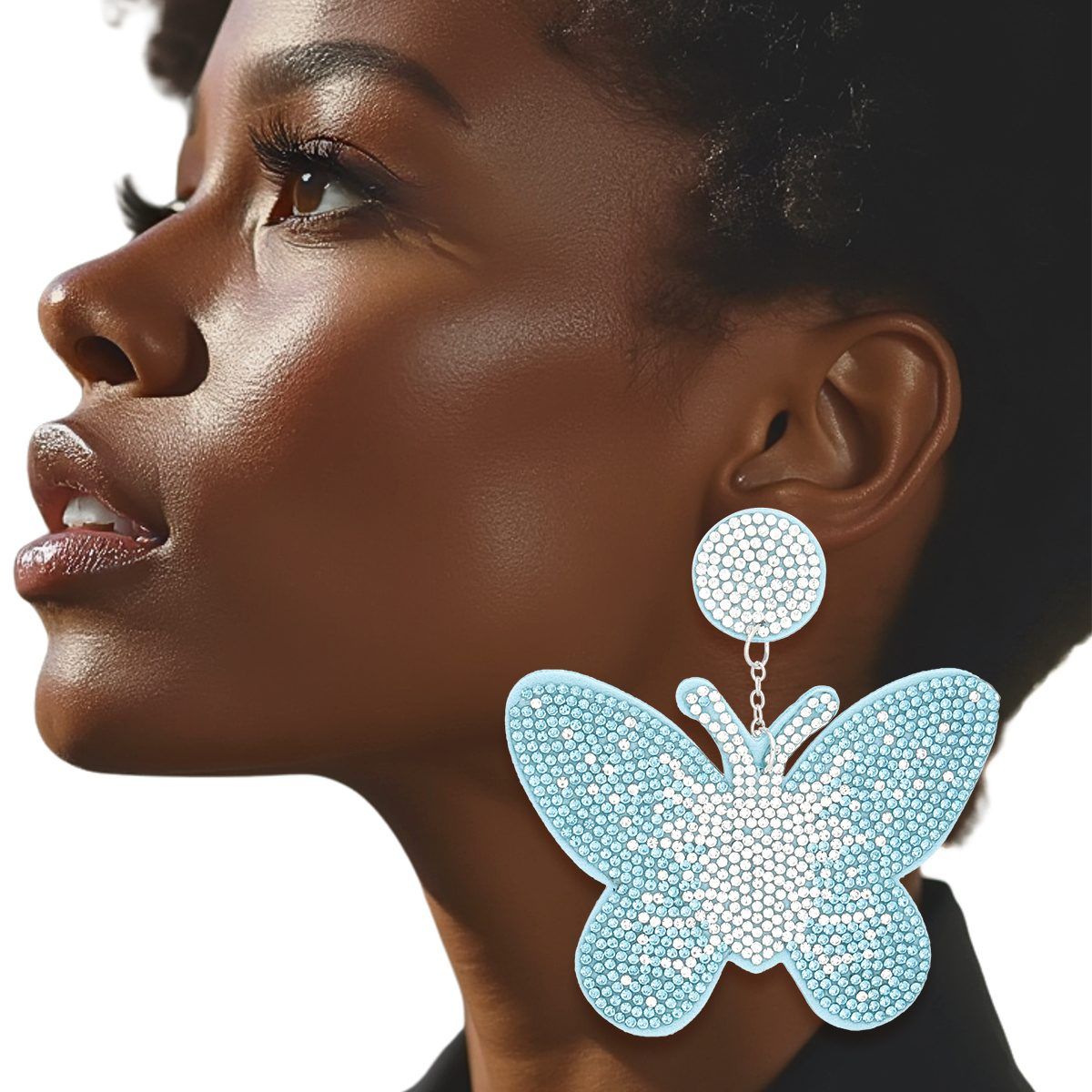 Drop Blue Butterfly Rhinestone Fabric Earrings