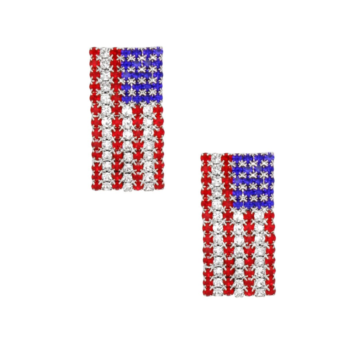 Studs Patriotic Bling American Flag Silver Earring
