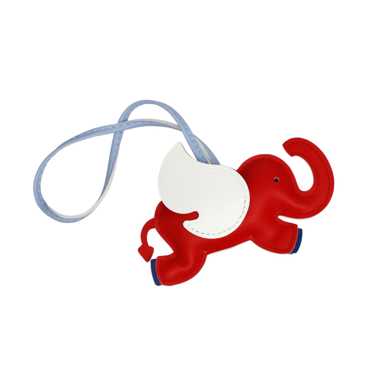 Bag Charm Red White Faux Leather Flying Elephant