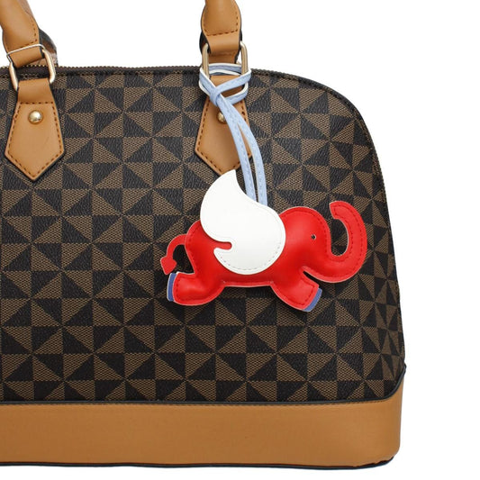 Bag Charm Red White Faux Leather Flying Elephant