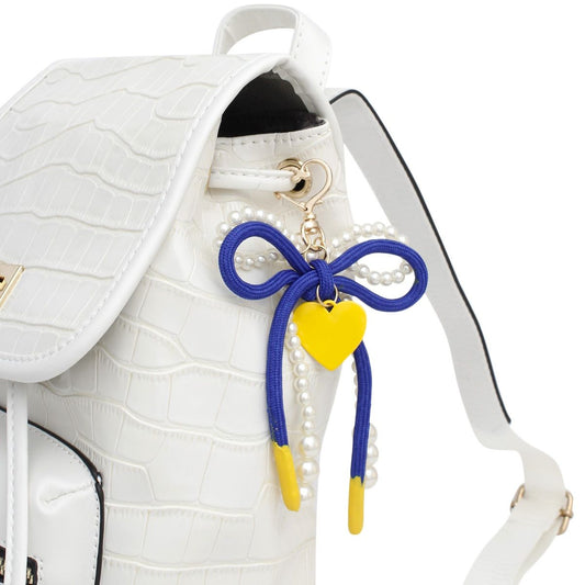 SGRHO Cream Pearl and Blue Cord Bow Heart Bag Clip