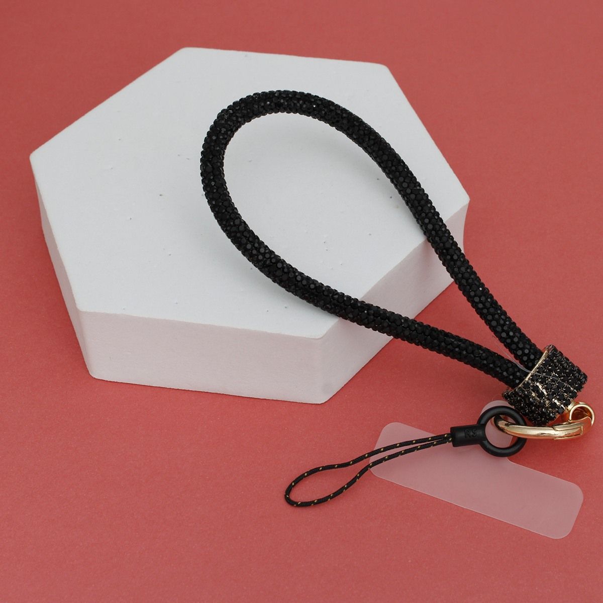 Rhinestone Phone Wrist Strap Black Bling Accessory