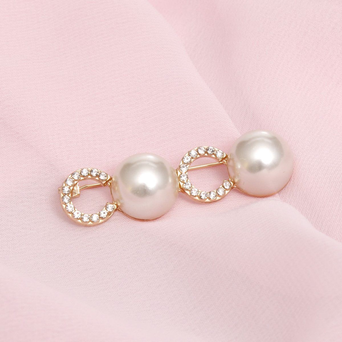 Brooch Iconic Gold Pave and Cream Pearl Coco Pin