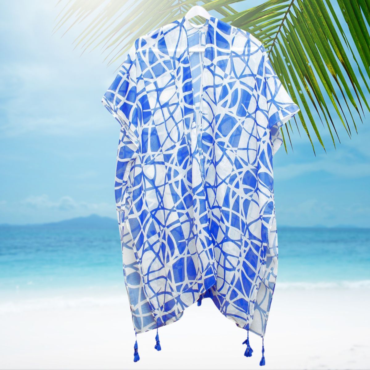 ZPB Sorority Blue White ColorBlock Swirl Kimono