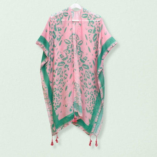 AKA Sorority Pink Green Leopard Structured Kimono