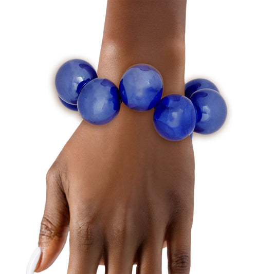 Bracelet Swirled Blue Marble Bubble Ball Bead