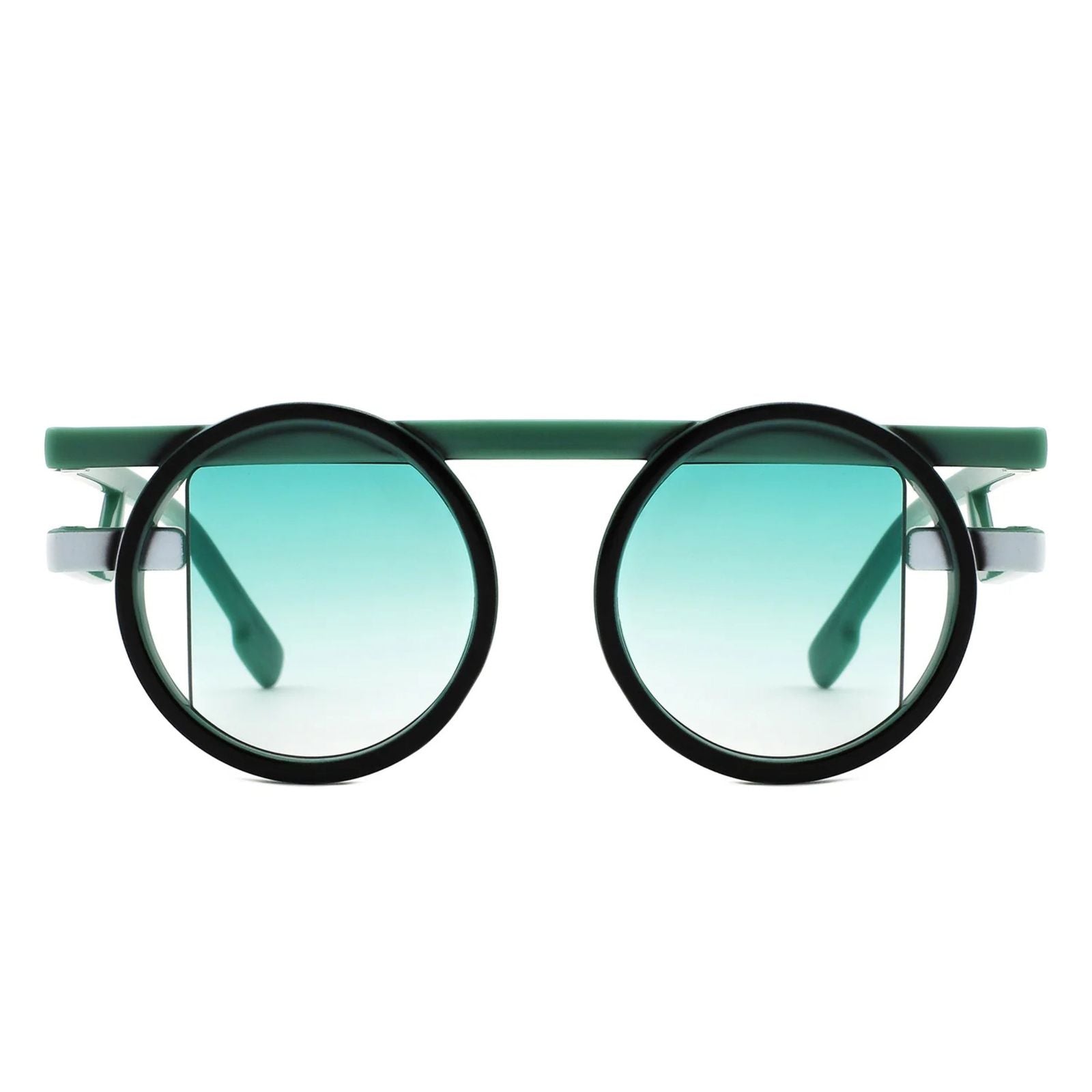 Sunglasses Green Round Futuristic Double Frame