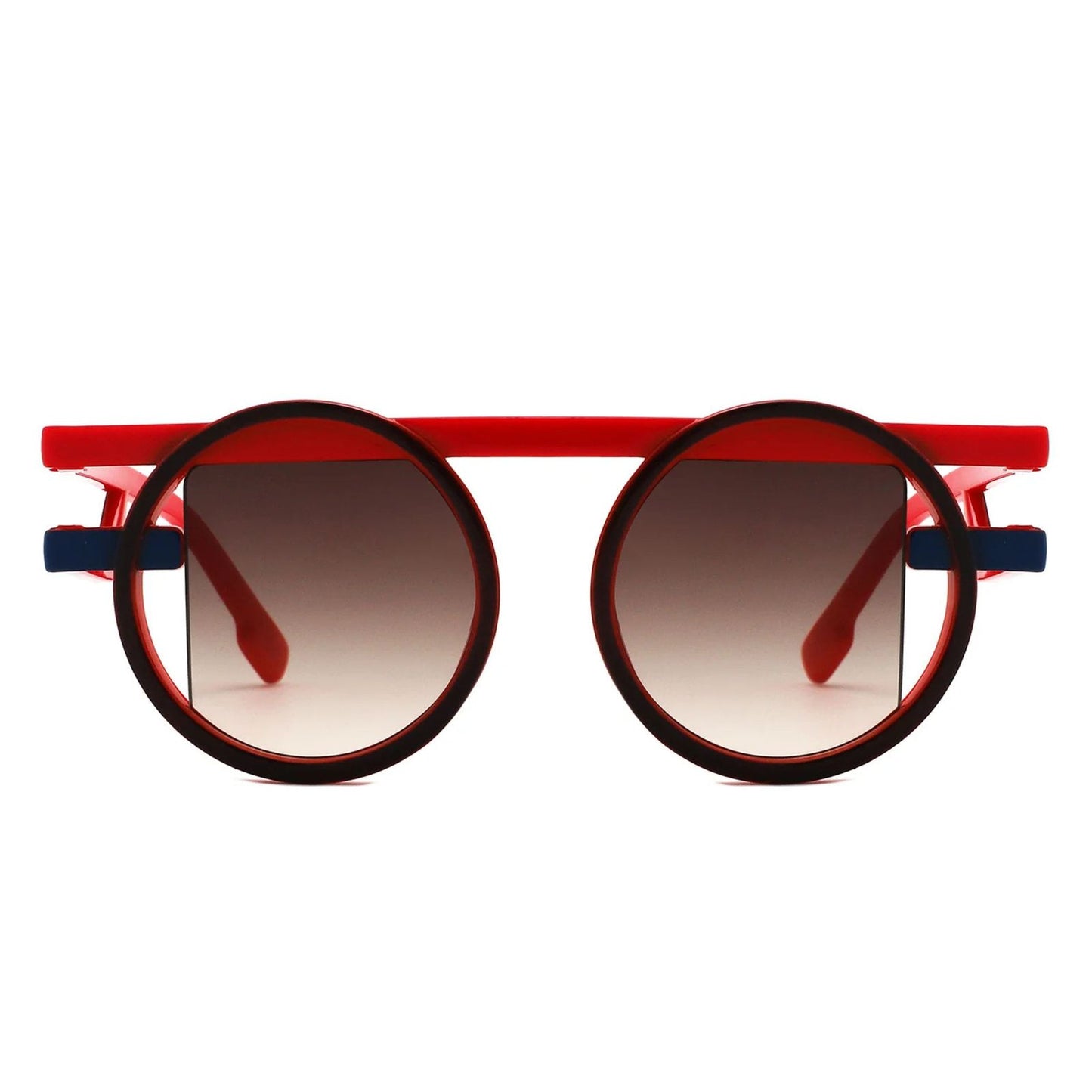 Sunglasses Red Round Futuristic Double Frame
