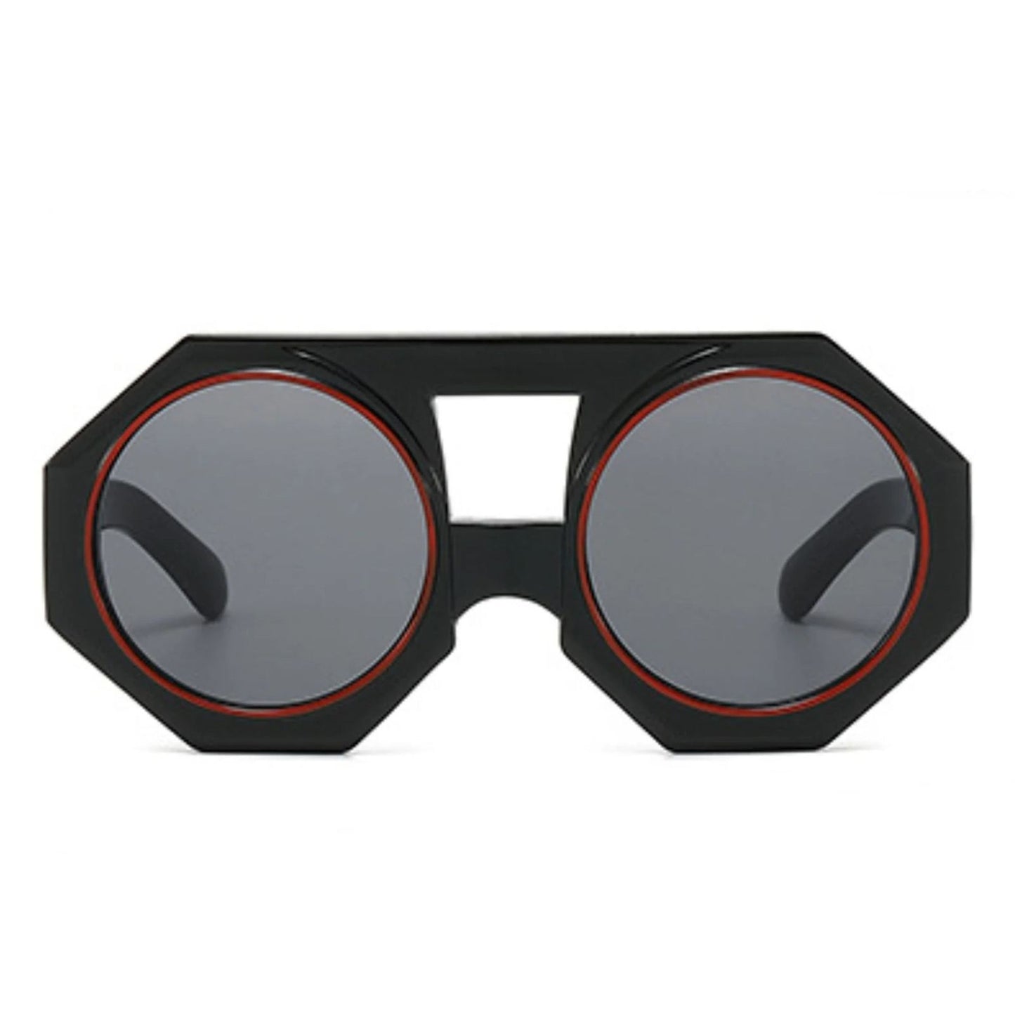 Sunglasses Black Geometric Chunky Round for Women