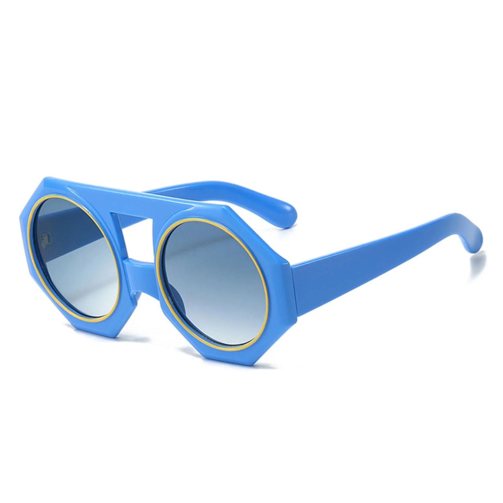 Sunglasses Blue Geometric Chunky Round for Women