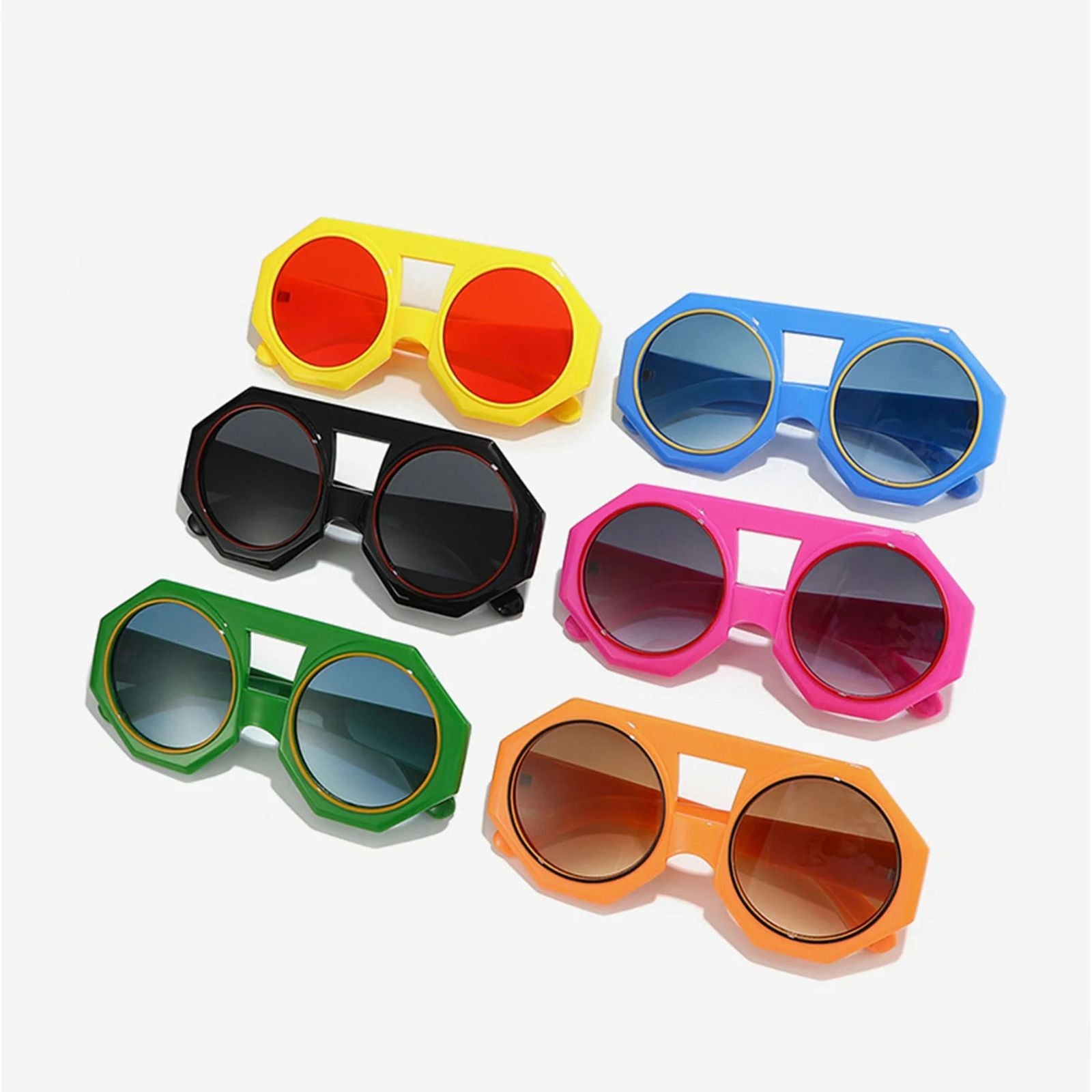 Sunglasses Green Geometric Chunky Round for Women