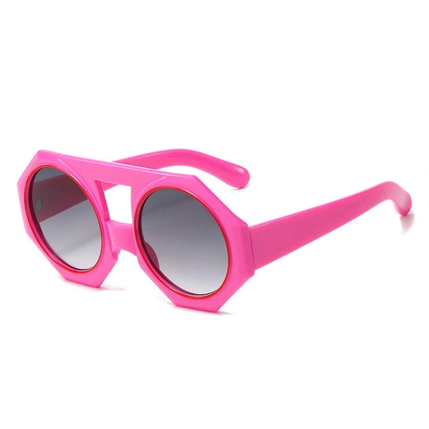Sunglasses Pink Geometric Chunky Round for Women