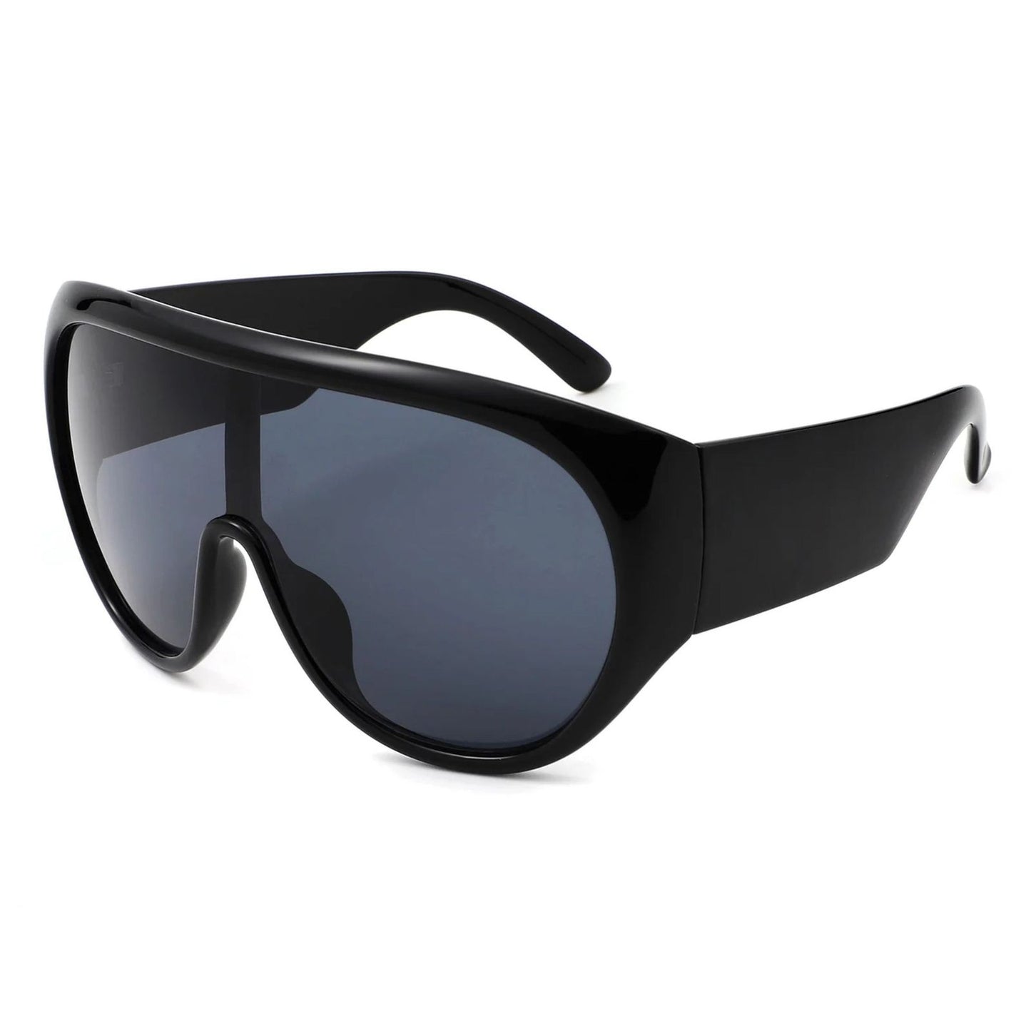 Sunglasses Black Retro Rounded Visor for Women