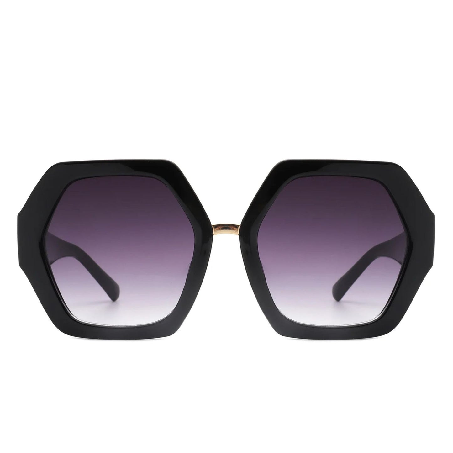 Sunglasses Black Geometric Hexagon Oversized Women