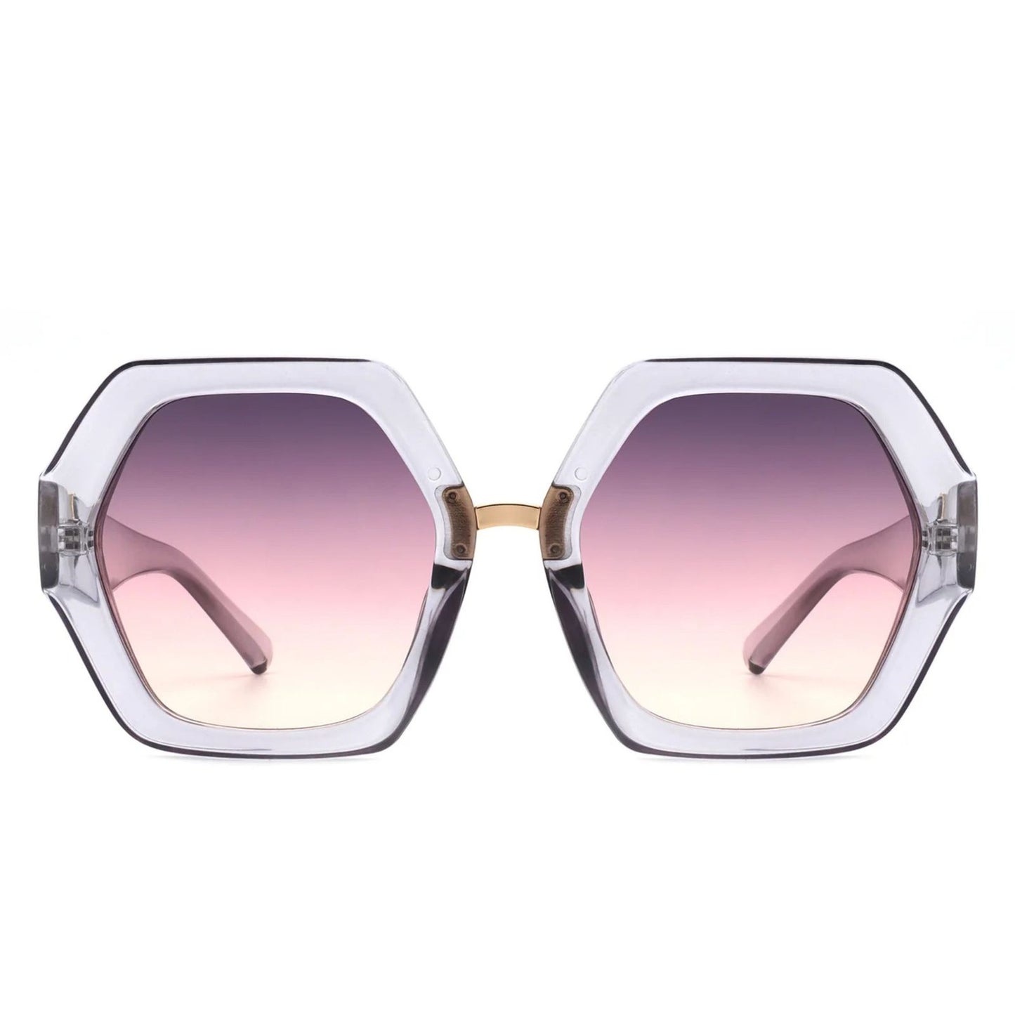 Sunglasses Clear Blue Geometric Hexagon Oversized