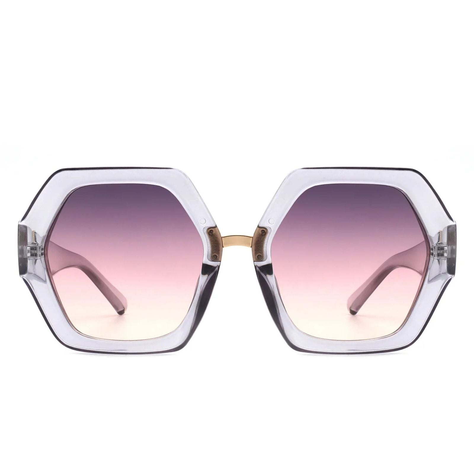 Sunglasses Clear Blue Geometric Hexagon Oversized