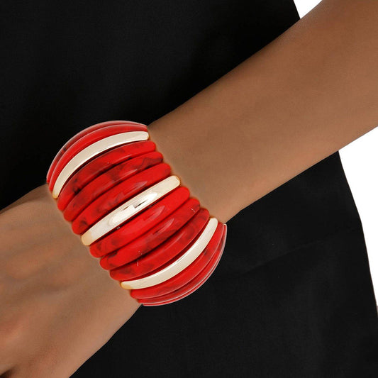 Bangle Marbled Rich Red Stretch Wide Bracelet