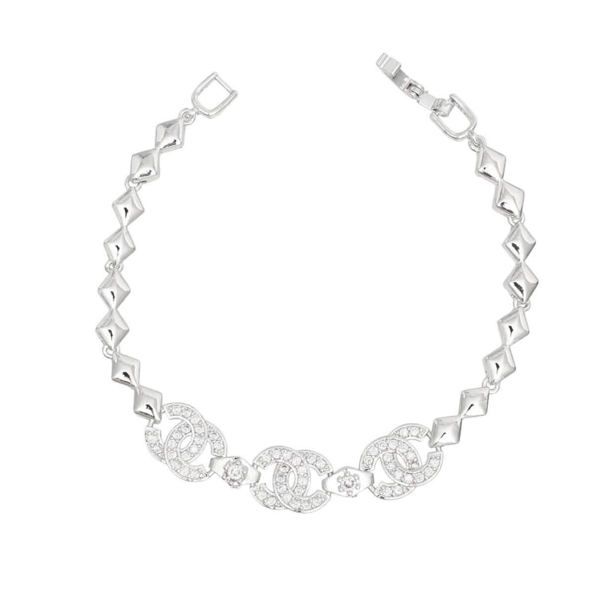 Tennis Bracelet Silver Brass CZ Link CC Chain