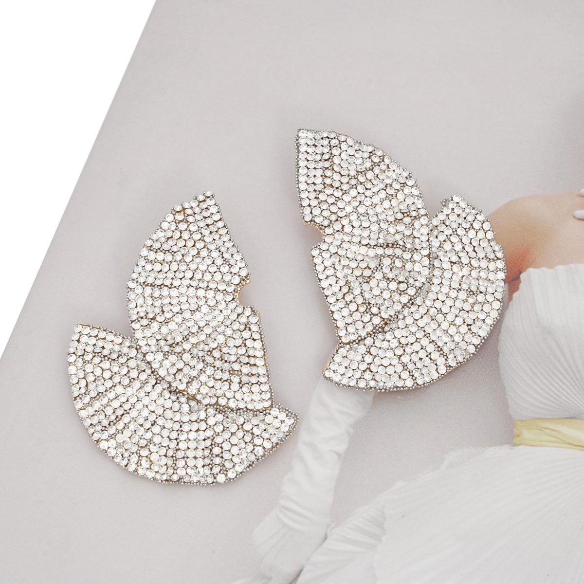 Stud 1920s Gold Ruffle Fan Rhinestone Earrings