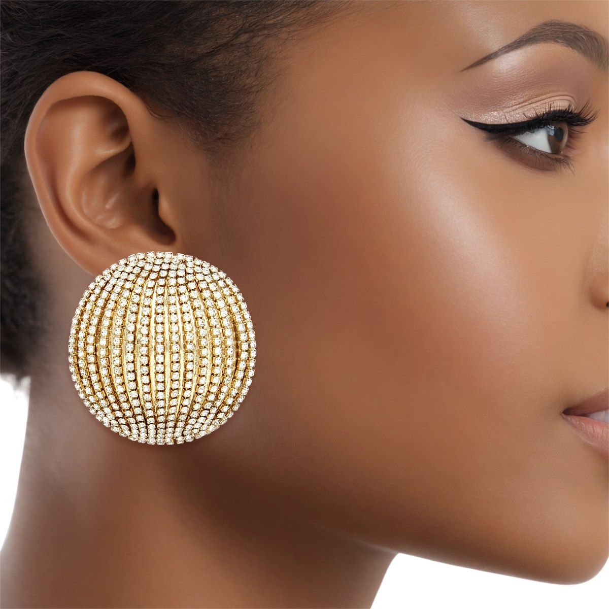 Stud Domed Gold Striped Shimmer Polished Earrings