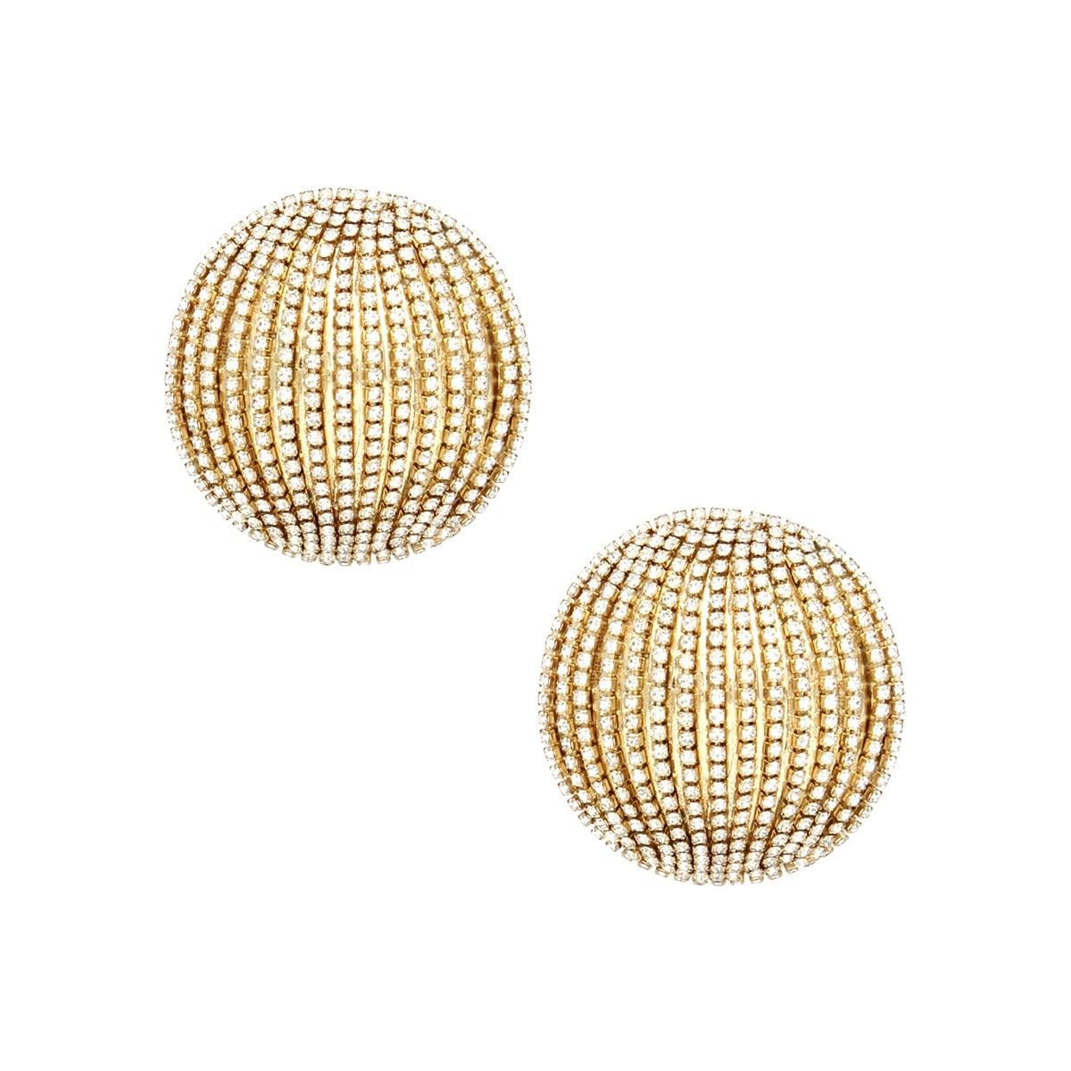 Stud Domed Gold Striped Shimmer Polished Earrings
