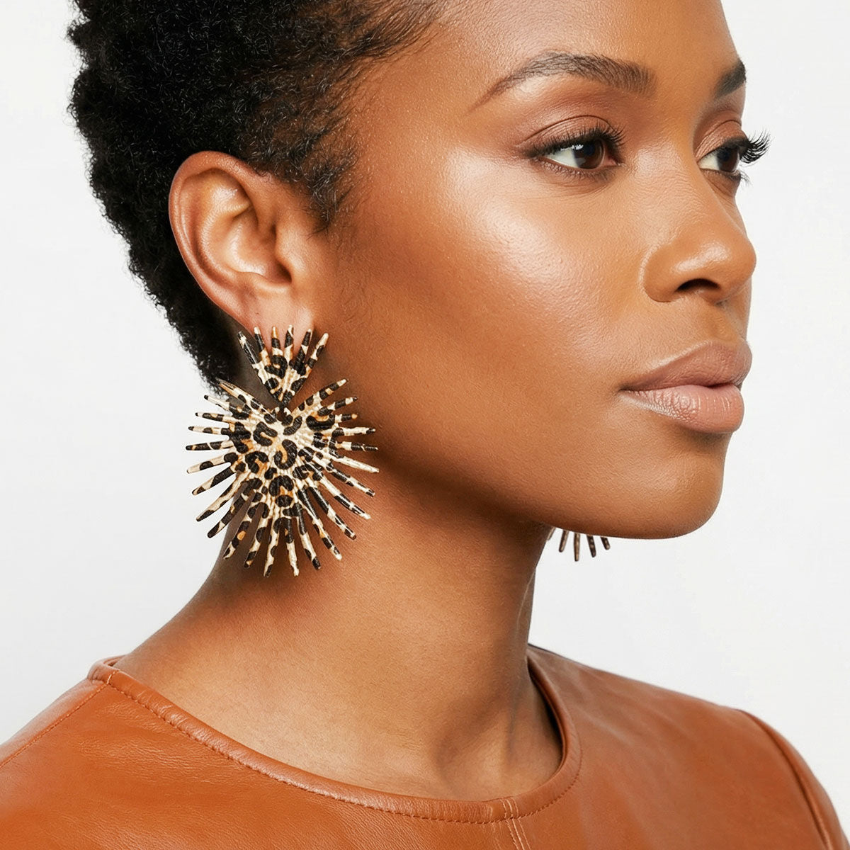 Drop Jungle Chic Leopard Spiked Fan Earrings