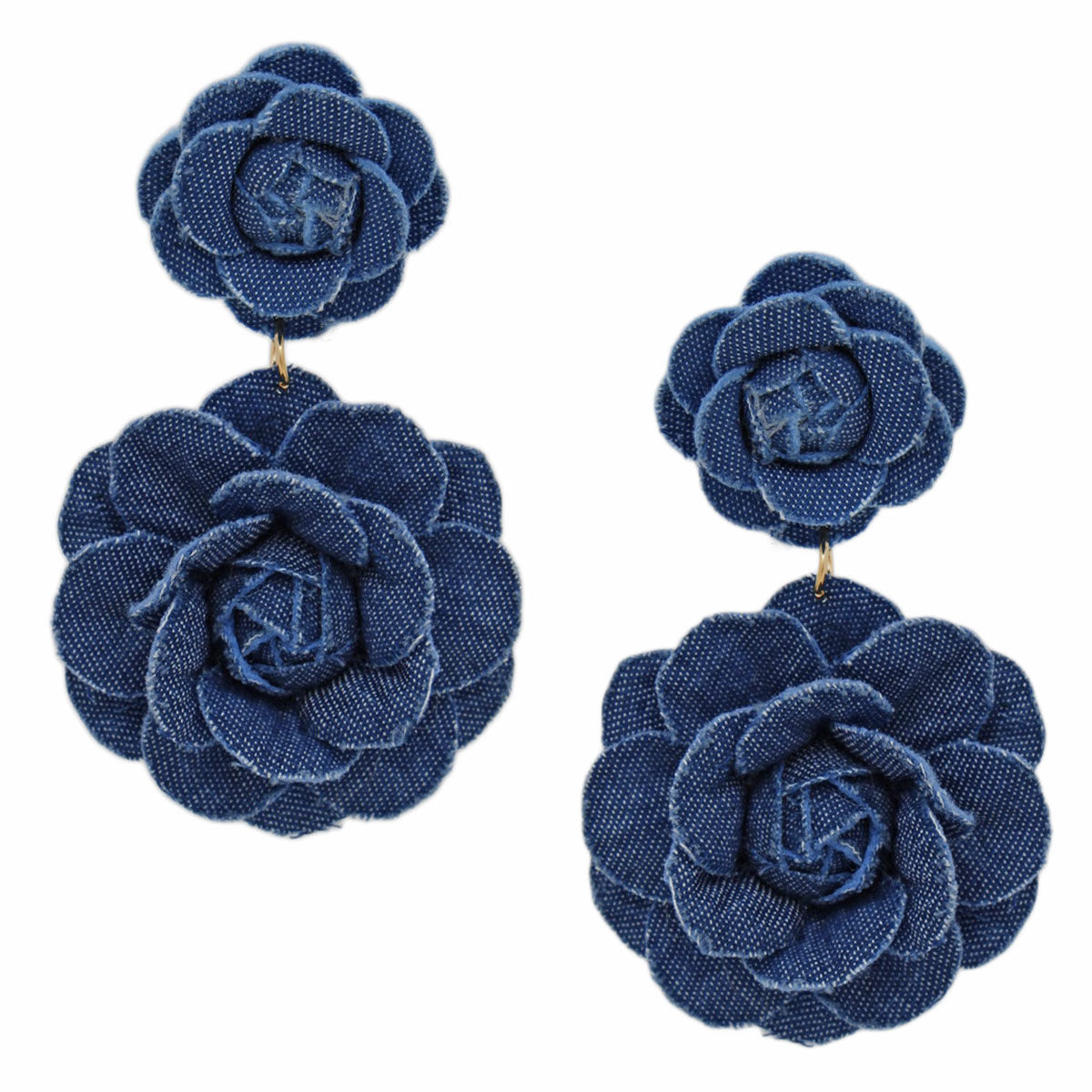 Drop Street Chic Denim Double Flower Earrings
