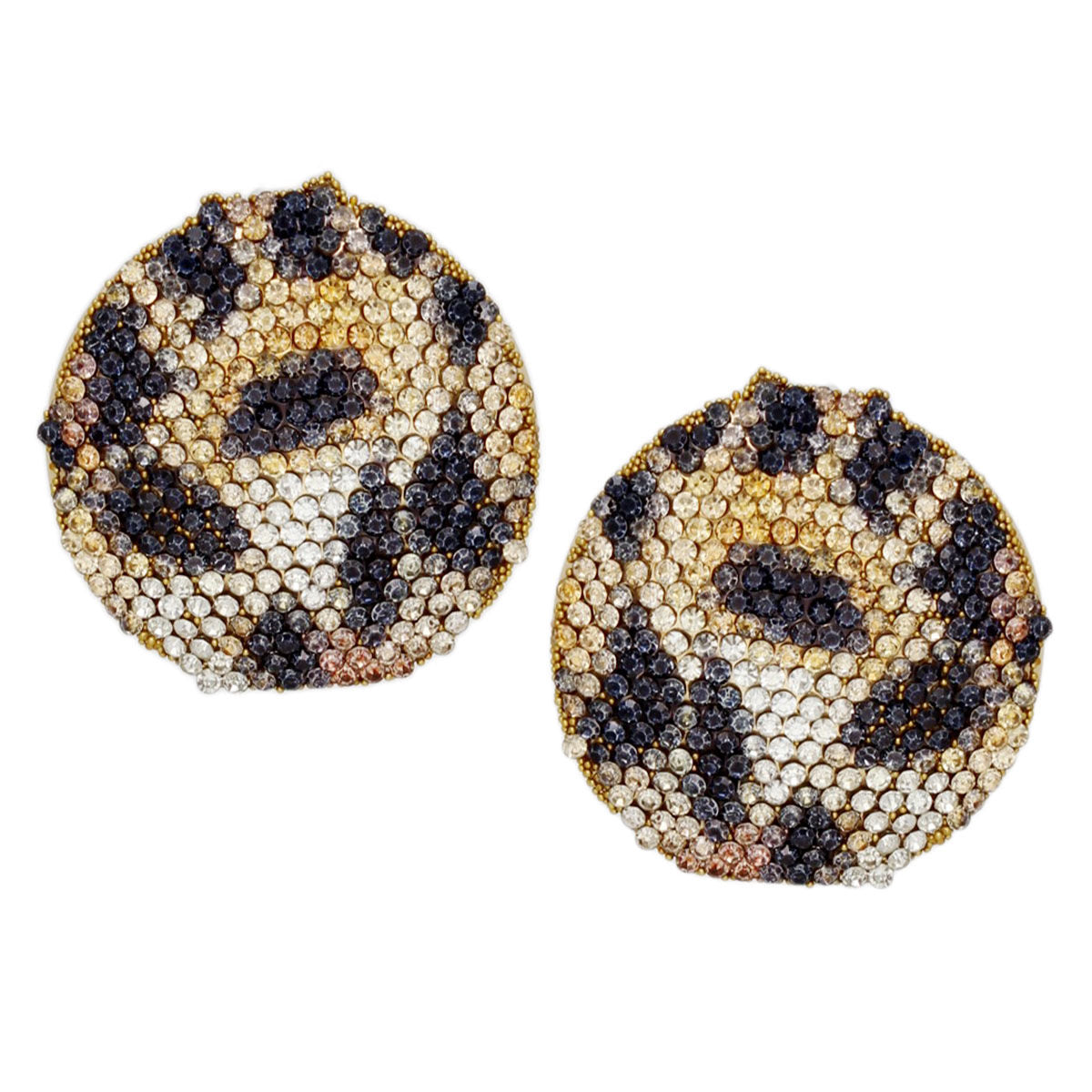 Stud Fierce Wild Leopard Encrusted Round Earrings