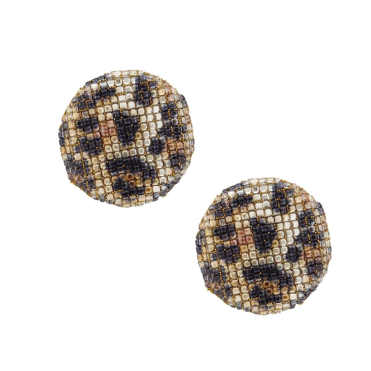 Stud Leopard Mosaic Rhinestone Disc Earrings