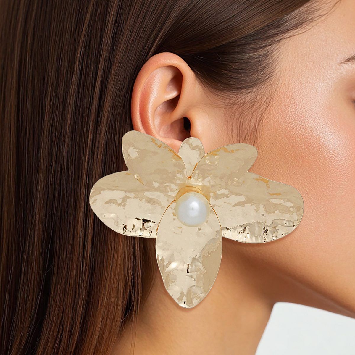 Stud Large Sculpted Petal Gold Flower Earrings
