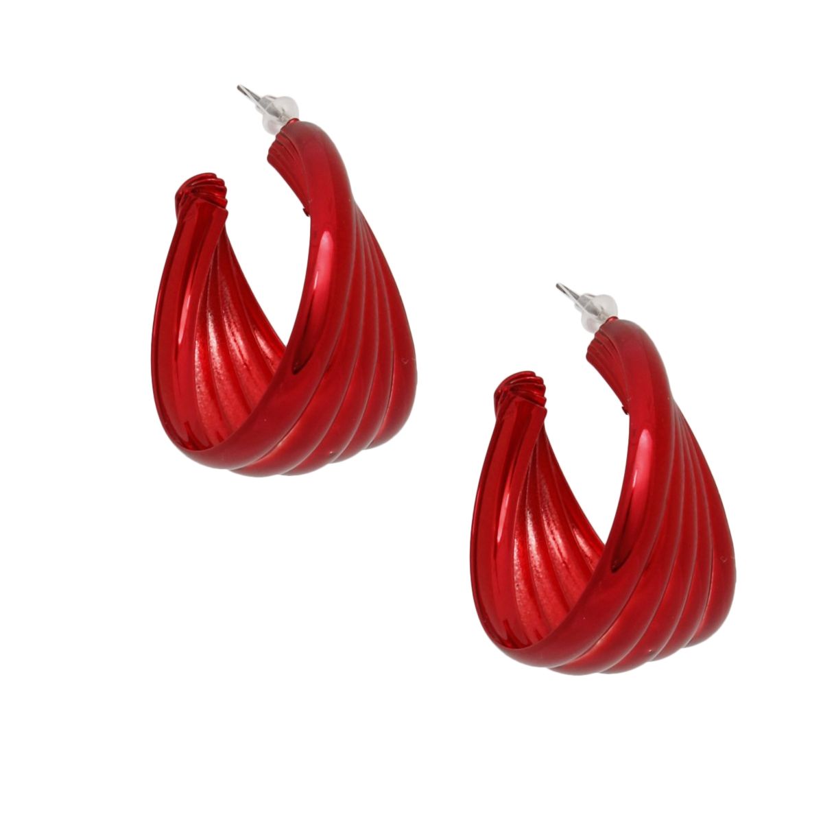 Hoop Red Wide Stacked Metal Earrings for Women