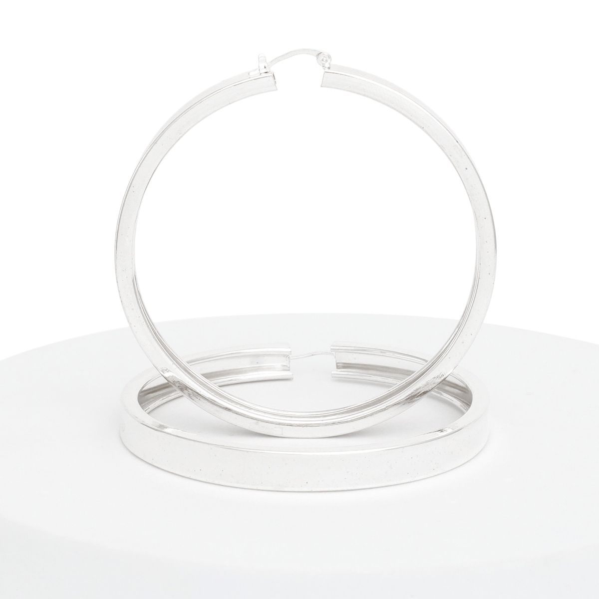 Hoop Silver Modern Flat Metal Wide Design Earrings