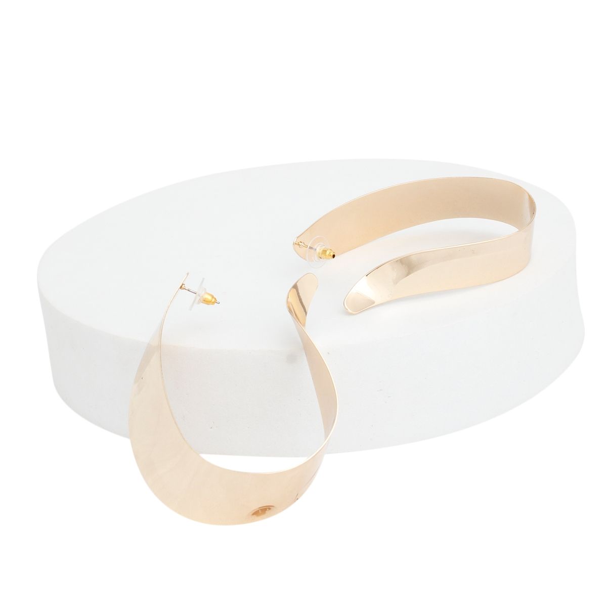 Hoop Contoured Gold Twisted U Shape Earrings