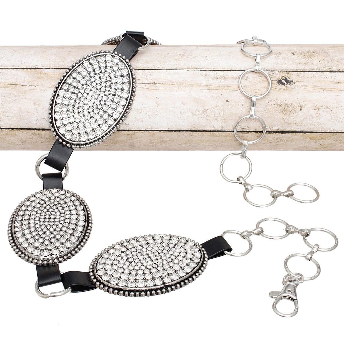 Western Belt Oval Rhinestone Cowboy Silver Chain